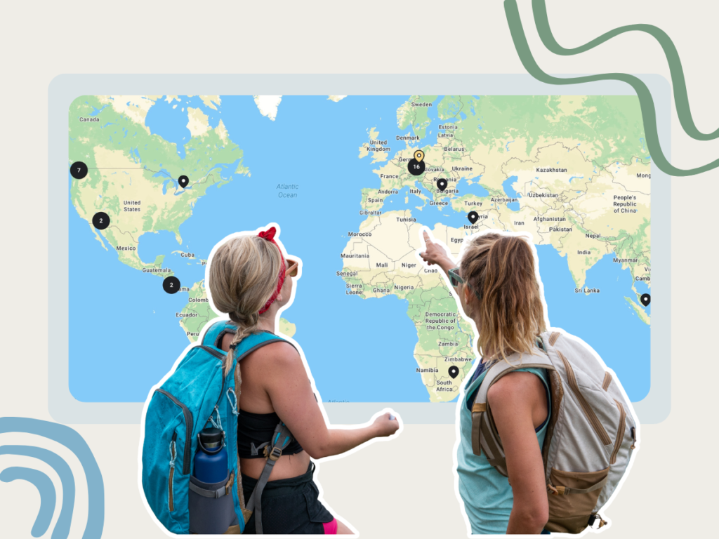 Poster of people looking at our community map
